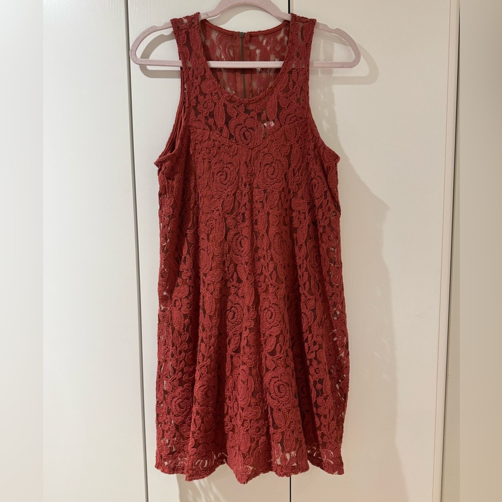 Others Follow Rust Lace Tunic/mini dress